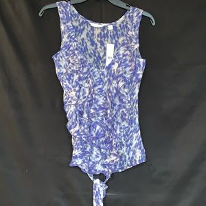 NYC Sheer Sleeveless Print Ruffled Blouse XS